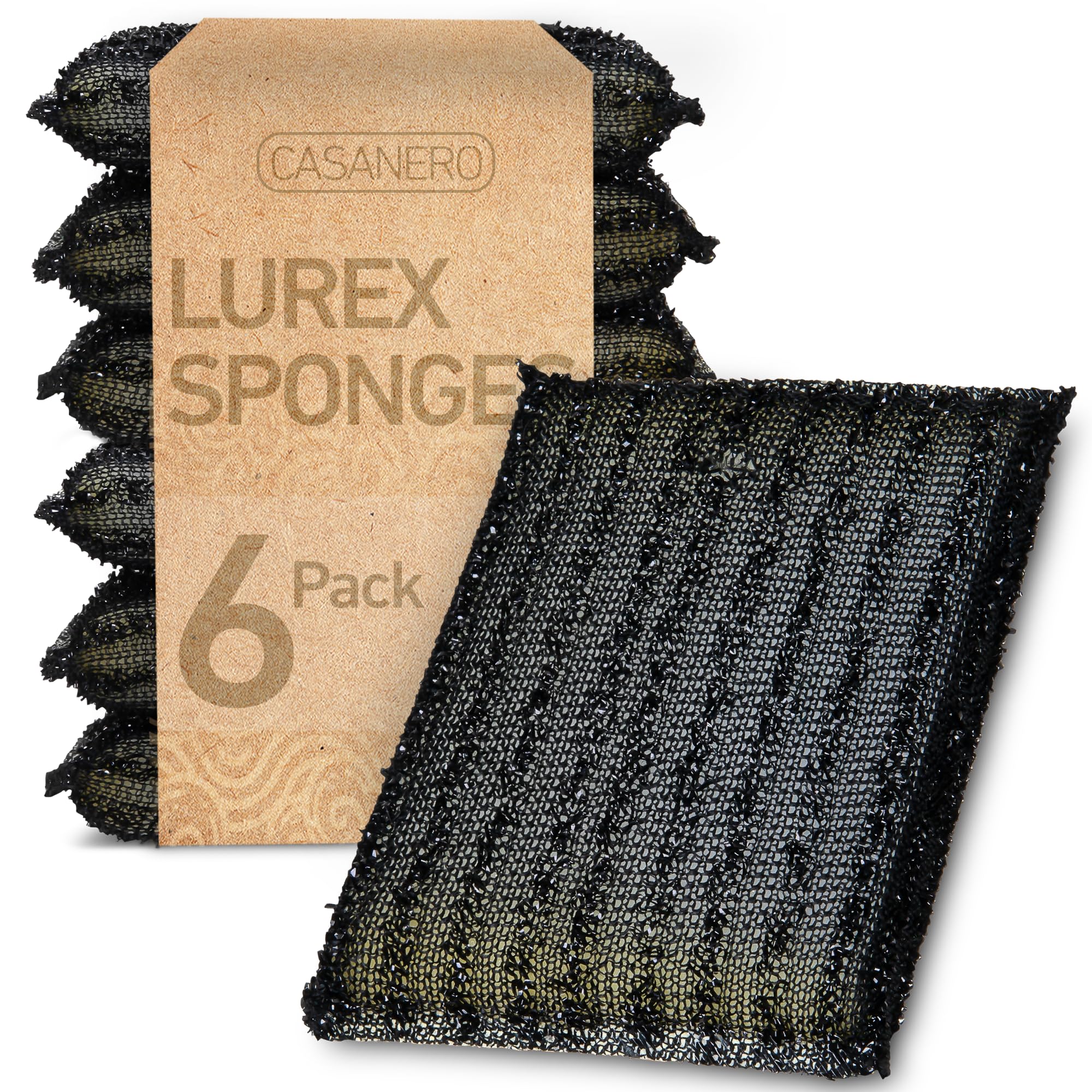 Casanero 6-Pack Kitchen Scrubbing Sponges – Heavy-Duty Non-Scratch Cleaning Pads