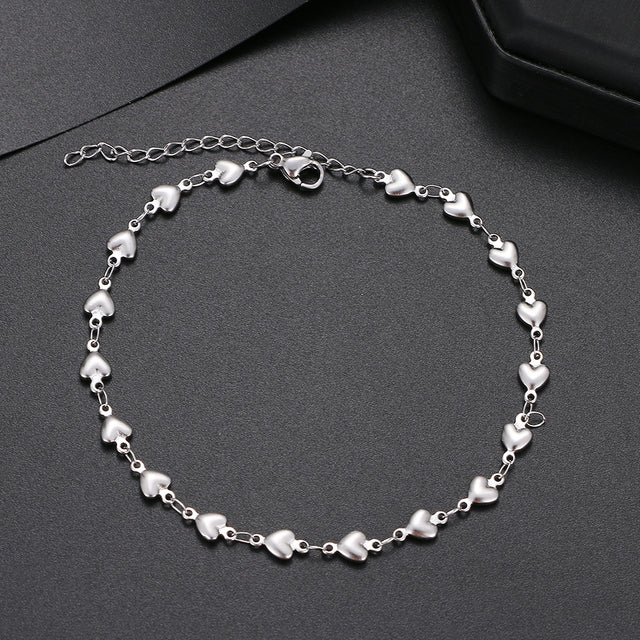 Gold Color Stainless Steel Heart Chain Anklet for Women