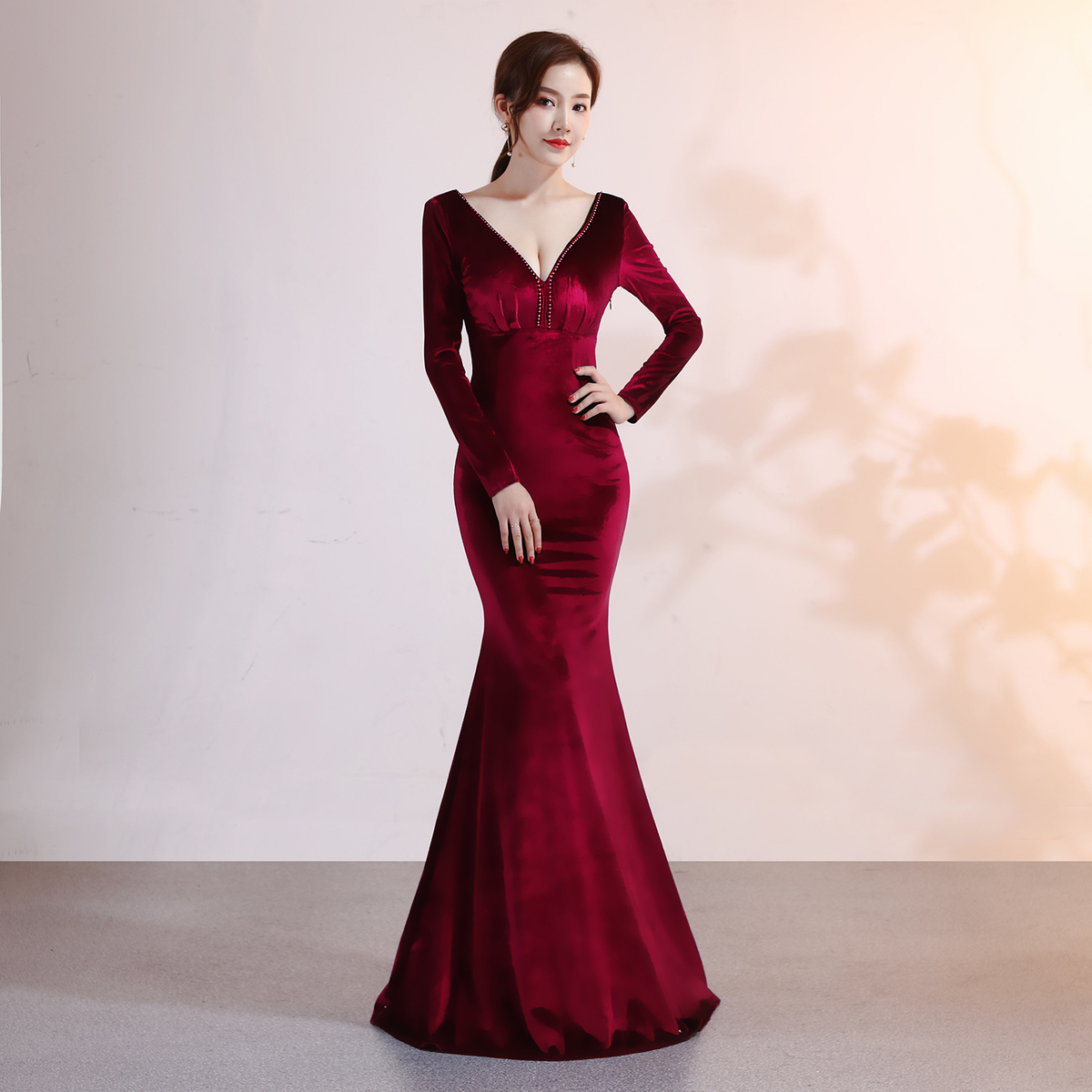 Women’s Velvet Mermaid Evening Gown – Elegant Formal Maxi Dress