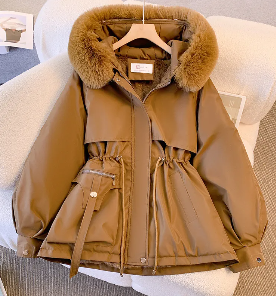 Women’s Slimming Hooded Cotton-Padded Jacket – Fleece-Lined Waist-Fitted Warm Winter Coat, 4 Colors, M–3XL