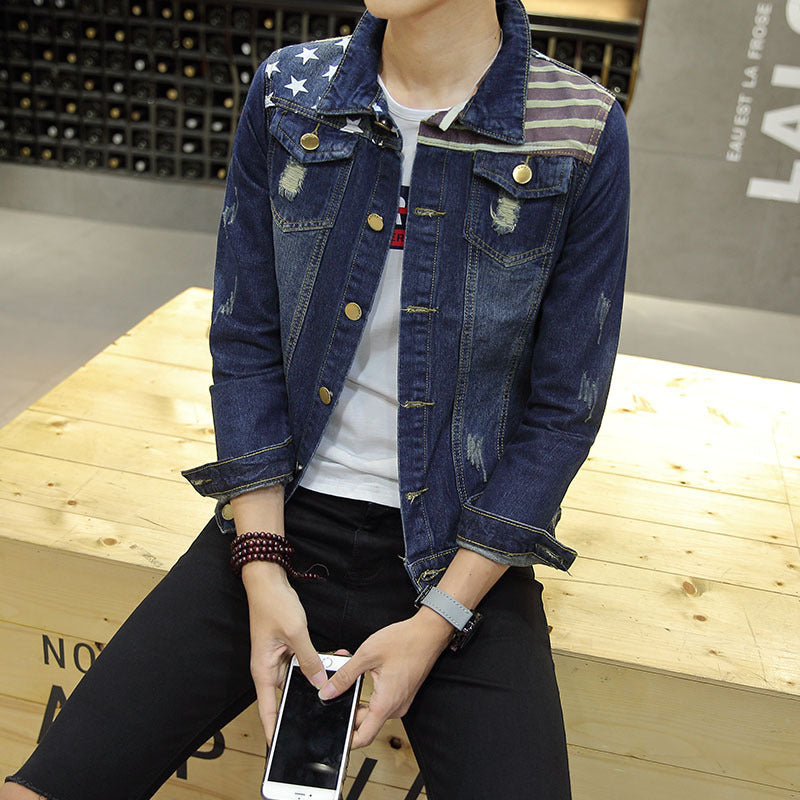 Men’s Slim-Fit Vintage Denim Jacket for Autumn – Korean Style Cotton Jacket