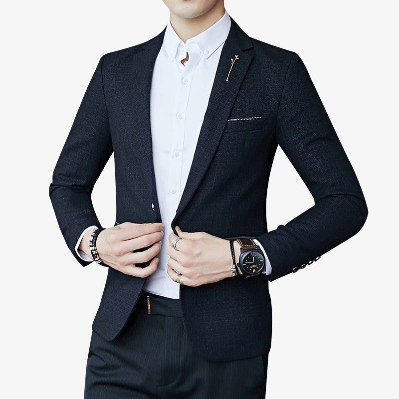 Men’s Korean Slim Fit Cotton Blend Blazer – One-Button Business Casual Jacket, M–3XL
