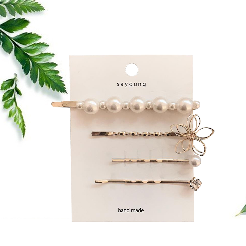 4-Piece White Pearl Hair Clip Set for Women – Elegant Decorative Hair Accessories