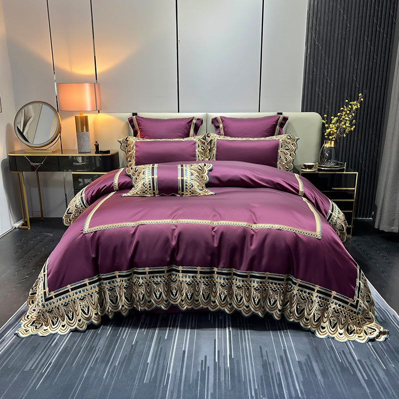 Luxury Belle Series Silk Cotton Bedding Set – 4-Piece Elegant Bed Set