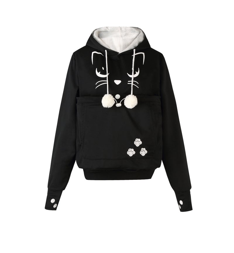 Women’s Alien Cat Printed Hooded Sweater – Cotton Blend Loose-Fit Graphic Pullover Hoodie, 12 Colors, S–4XL
