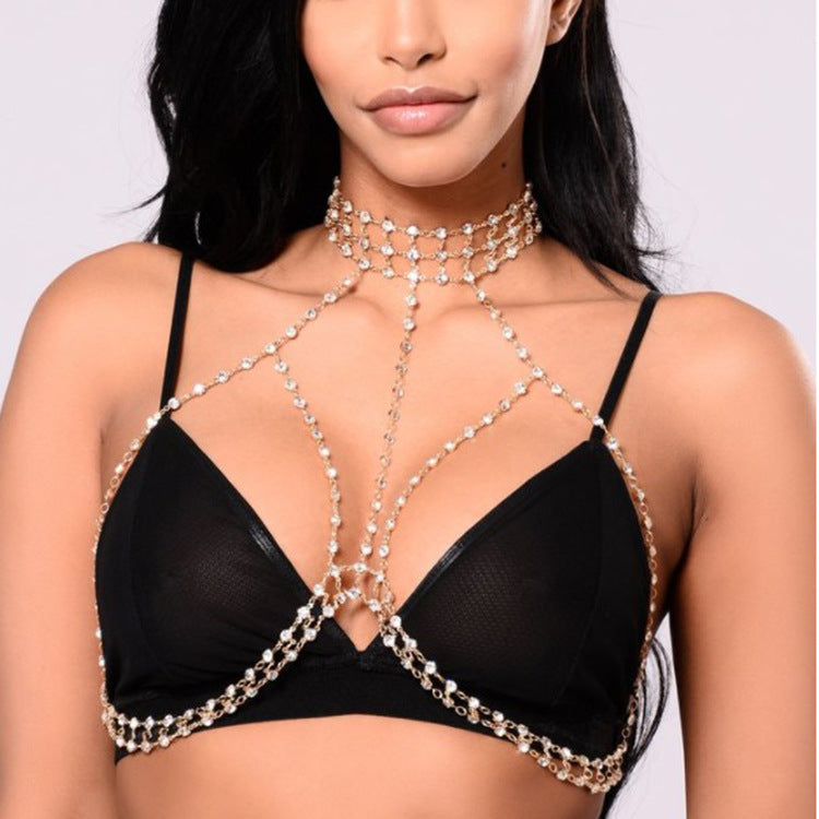 Three-Layer Rhinestone Body Chain – Adjustable Bikini Necklace for Women