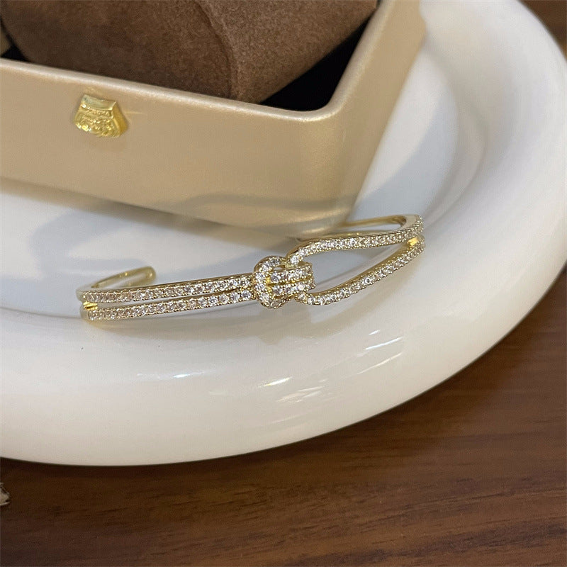 Women’s Diamond-Encrusted Open Cuff Bracelet – Gold & Silver Sparkling Jewelry