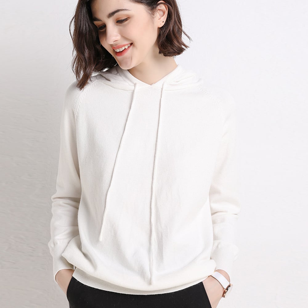 Women’s Lightweight Hooded Knit Sweater – Printed Long Sleeve Casual Pullover, 14 Colors, M–2XL