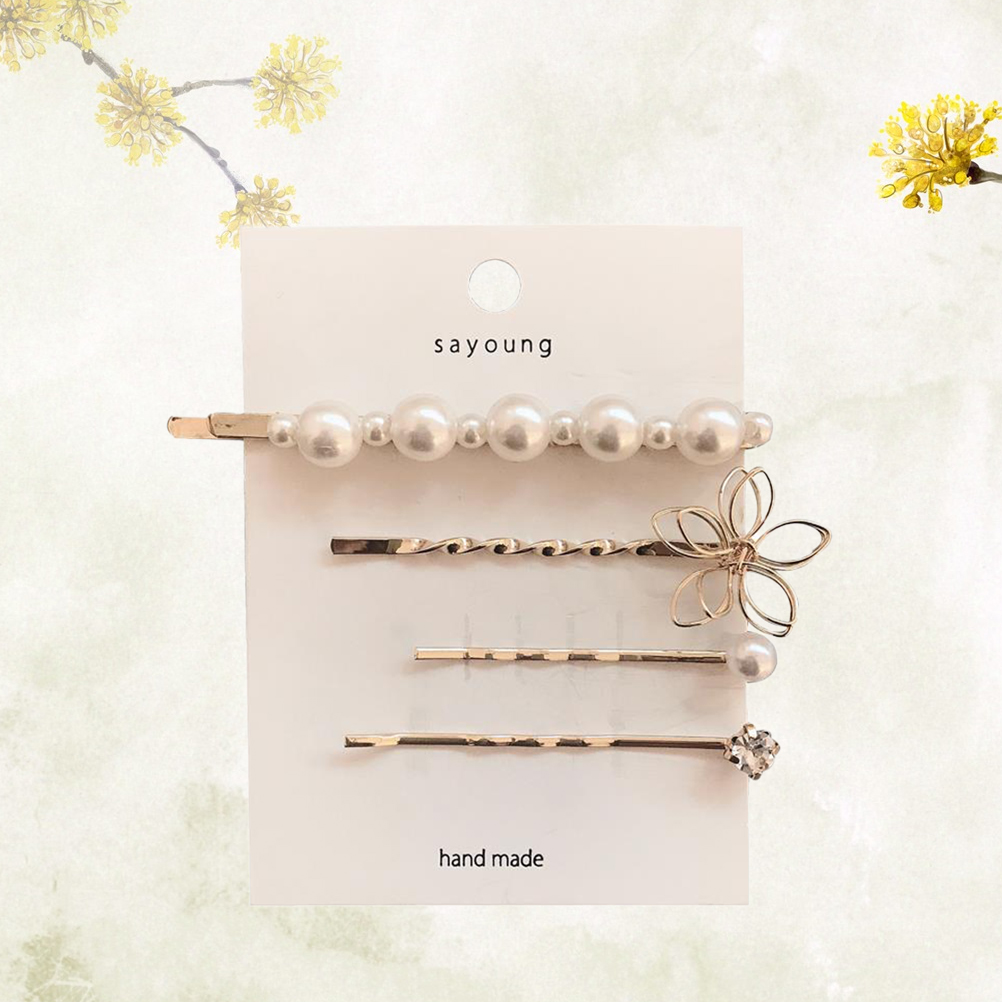 4-Piece White Pearl Hair Clip Set for Women – Elegant Decorative Hair Accessories