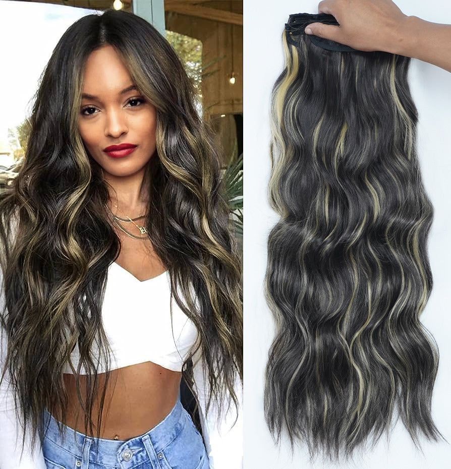 4-Piece 22-Inch Wavy Clip-In Hair Extensions for Women – Synthetic Water Wave Set