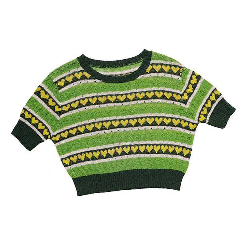 Avocado Green Knit Short Sleeve T-Shirt for Women