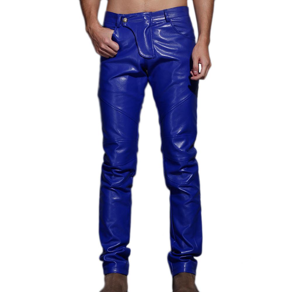 Men’s Slim Fit Spliced Leather Pants – Fashion Biker Trousers