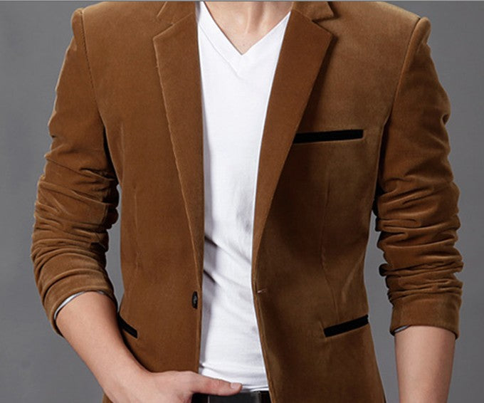 Men’s Cotton Corduroy Blazer – Korean Style Spring & Fall Casual Suit Jacket, M–4XL