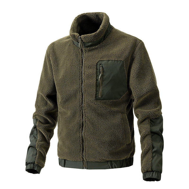 Men’s Autumn Winter Fleece Jacket with Stand Collar – Warm Casual Lamb Fleece Jacket