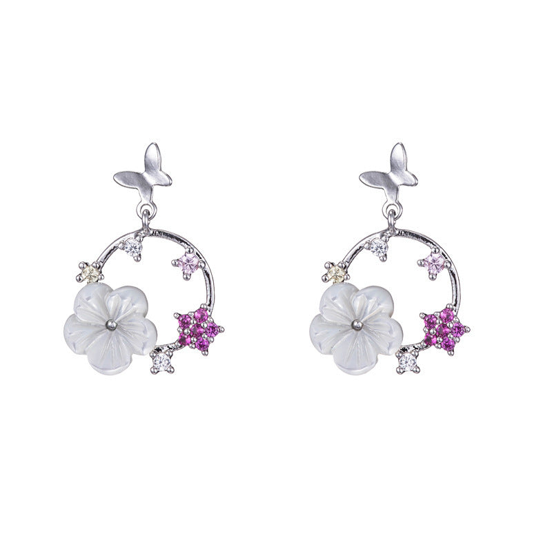 S925 Silver Butterfly Flower Stud Earrings – Sparkling Floral Jewelry