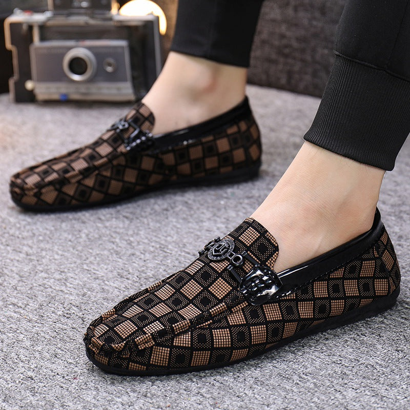 Men’s Checkered Slip-On Loafers – Casual Driving Shoes