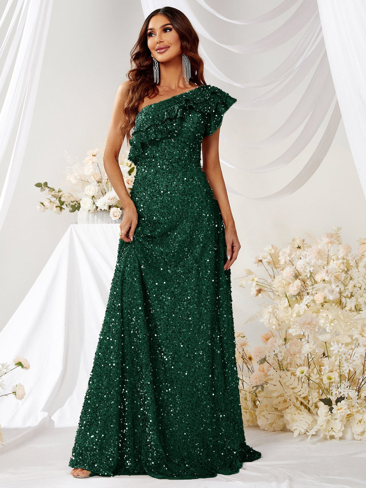 Women’s Dark Green Elegant Personality Dress – Graceful Polyester Occasion Dress, S–XL