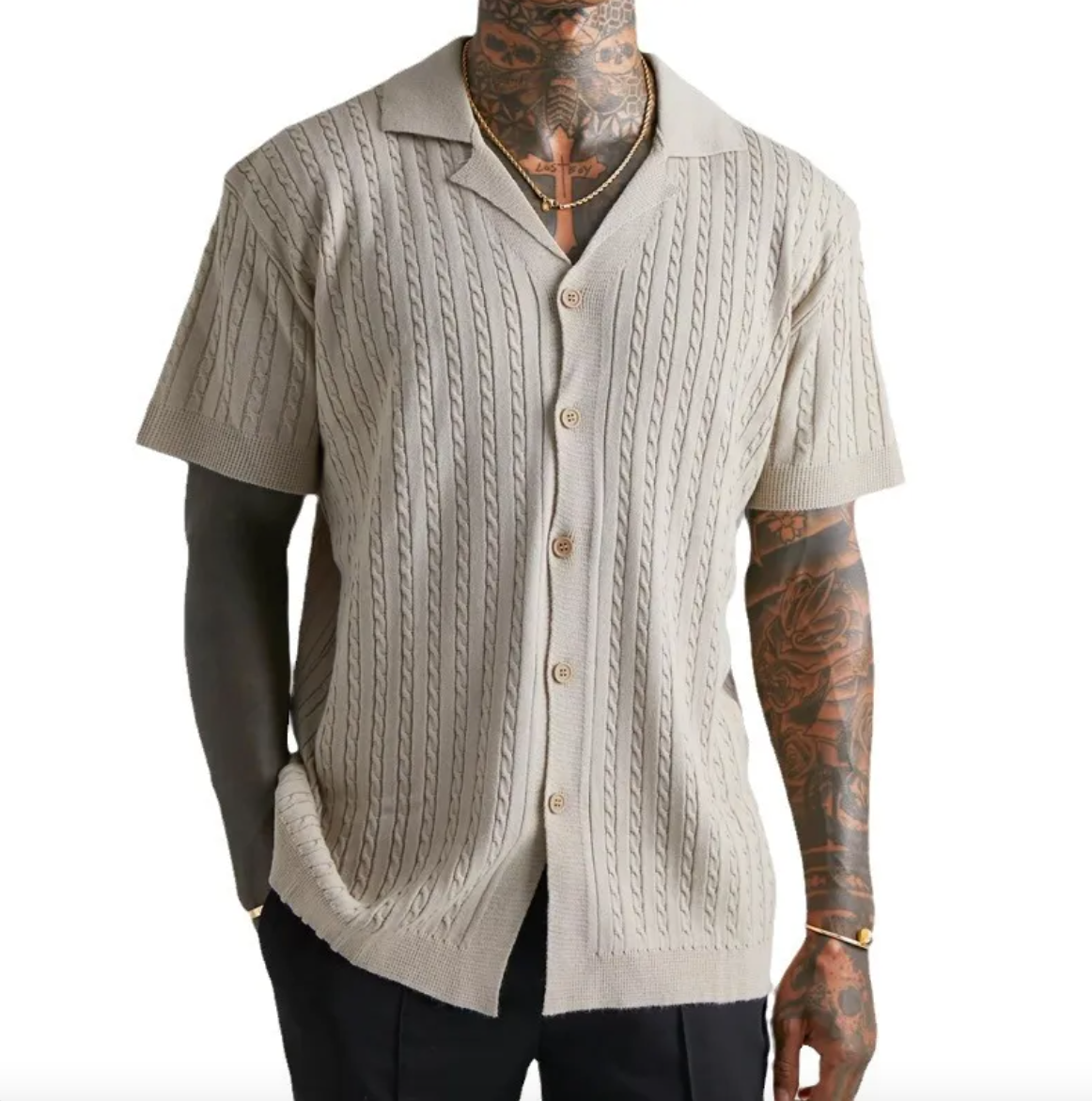 Men’s Short-Sleeved Knitted Button-Up Shirt – USA
