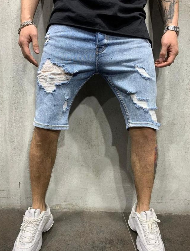 Men’s Slim-Fit Distressed Denim Pants with Ripped Details – USA