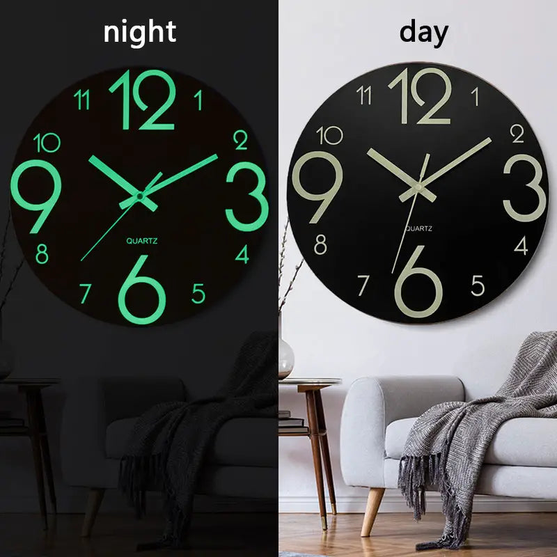 Luminous Wooden Wall Clock – Silent Round Timepiece for Elegant Home Decor