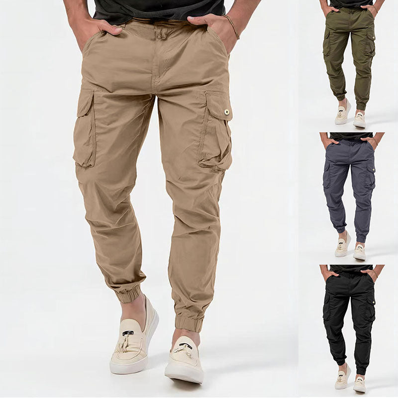 Men’s Solid Color Cargo Pants with 3D Pockets – Utility Trousers