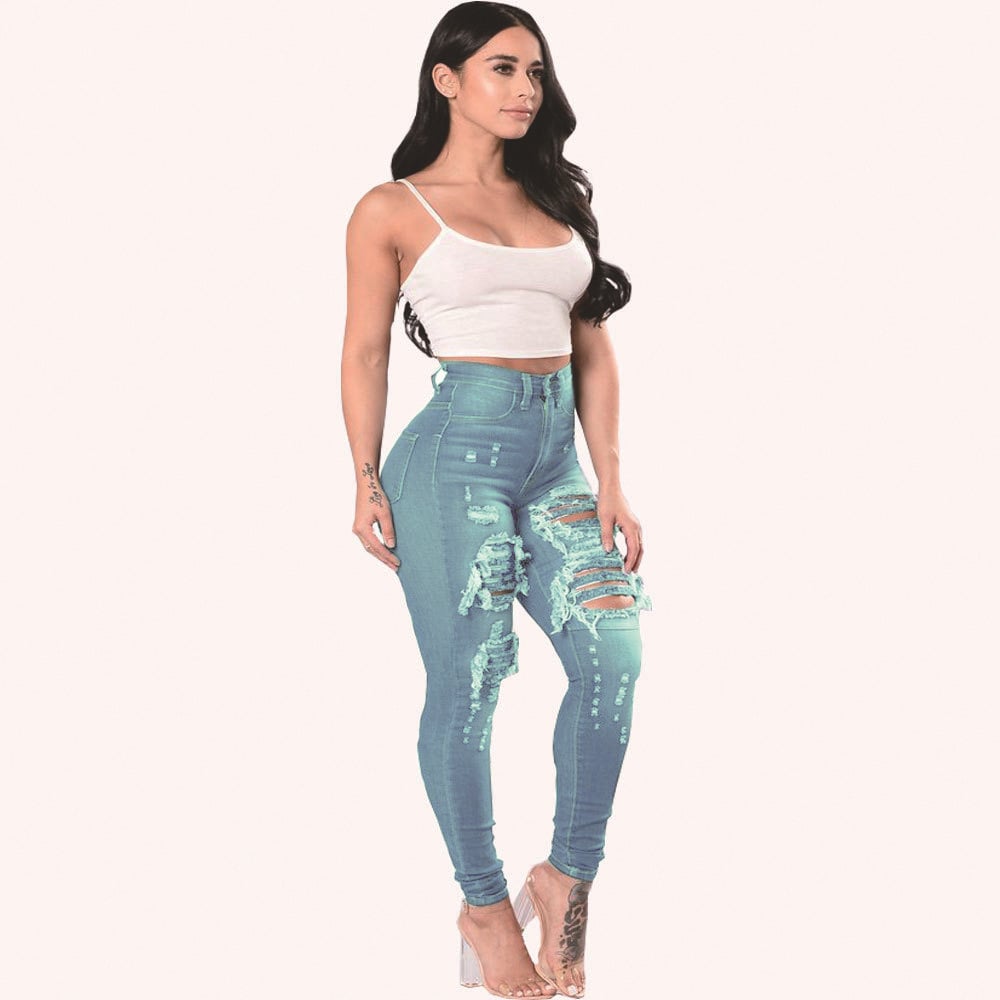 Skinny Ripped Jeans for Women – High-Waisted Distressed Denim
