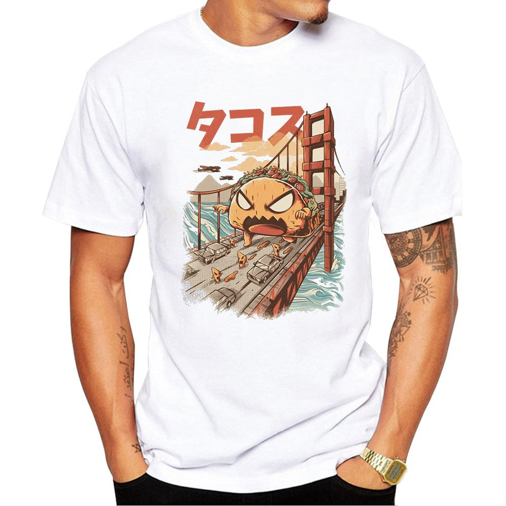 Men’s Hip Hop Cartoon Graphic T-Shirt – Breathable Polyester Streetwear Tee, S–3XL