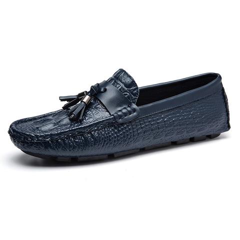Men’s Genuine Leather Crocodile-Pattern Loafers – Premium Casual Shoes