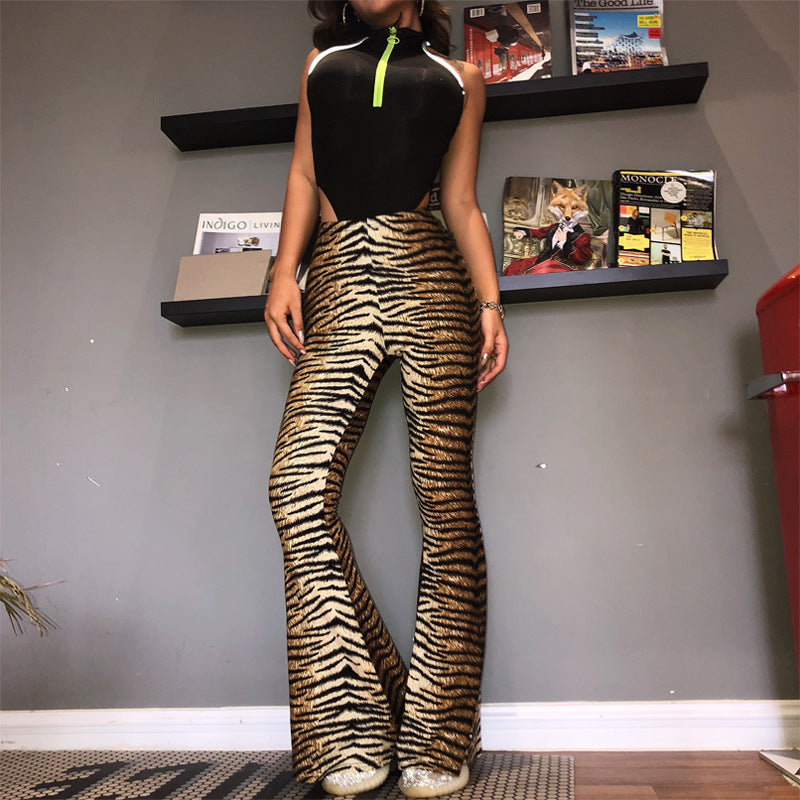 Women’s High-Waisted Leopard Print Flare Pants – Cotton Blend Stretch Bell-Bottom Trousers, S–XXL
