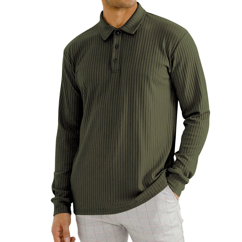 Men’s Vertical Stripe Long Sleeve Polo Shirt – Loose Fit Casual Lapel Top, S–3XL
