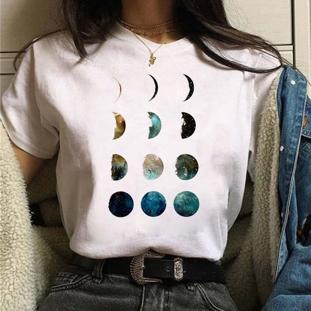 Aesthetic Universe Planets Graphic T-Shirt for Women