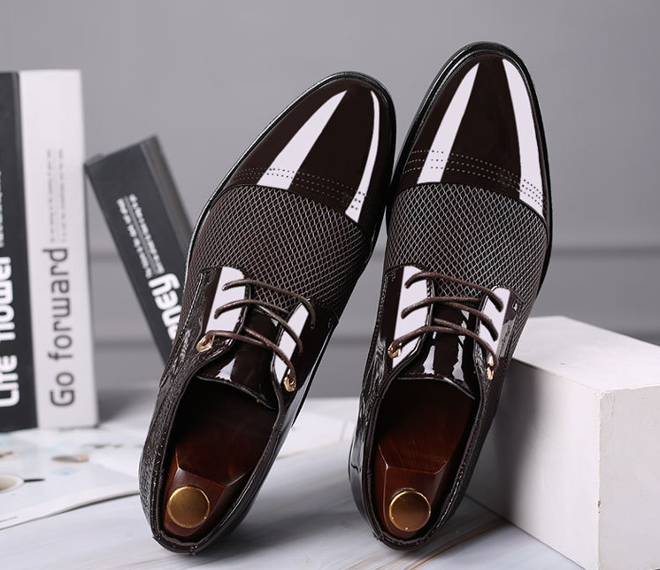 Men’s Shiny Pointed-Toe Dress Shoes – Elegant Formal Footwear