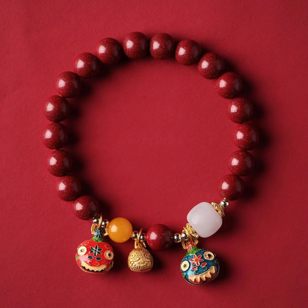 Cinnabar Beaded Bracelet for Men & Women – Unisex Vintage Style Wrist Jewelry