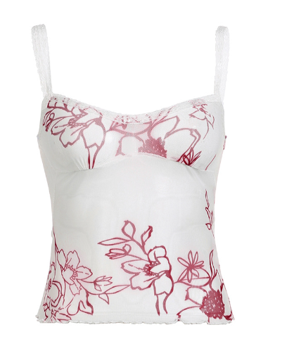 Women’s Mesh Plant Print Halter Tank Top – Low-Cut Sleeveless Summer Top