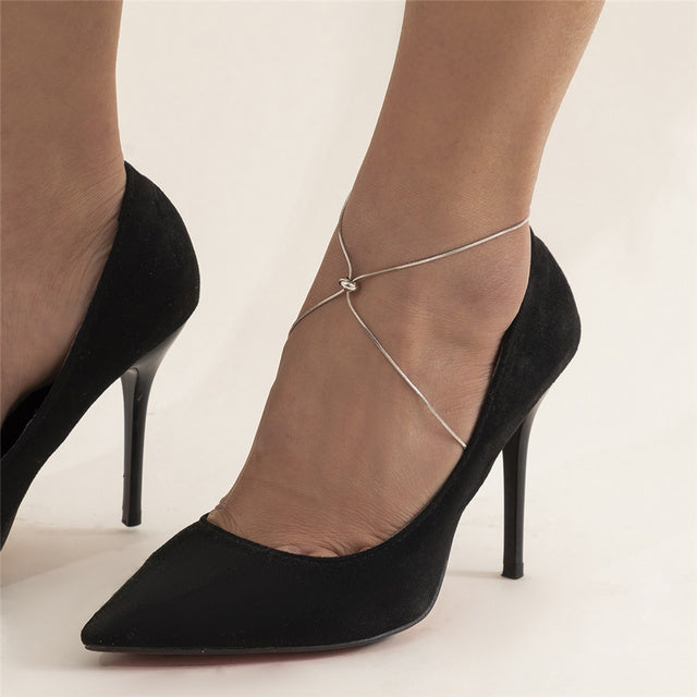 Adjustable Round Bead Chain Cross Anklet in Metal