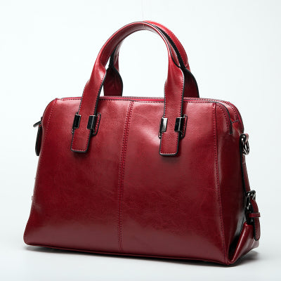 Minimalist Waxed Cowhide Crossbody Bag for Women – Large Genuine Leather Handbag