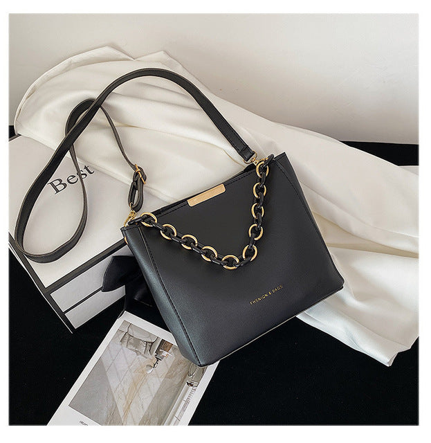 Solid Color PU Leather Tote Bag for Women – Compact Bucket Shoulder & Crossbody Bag