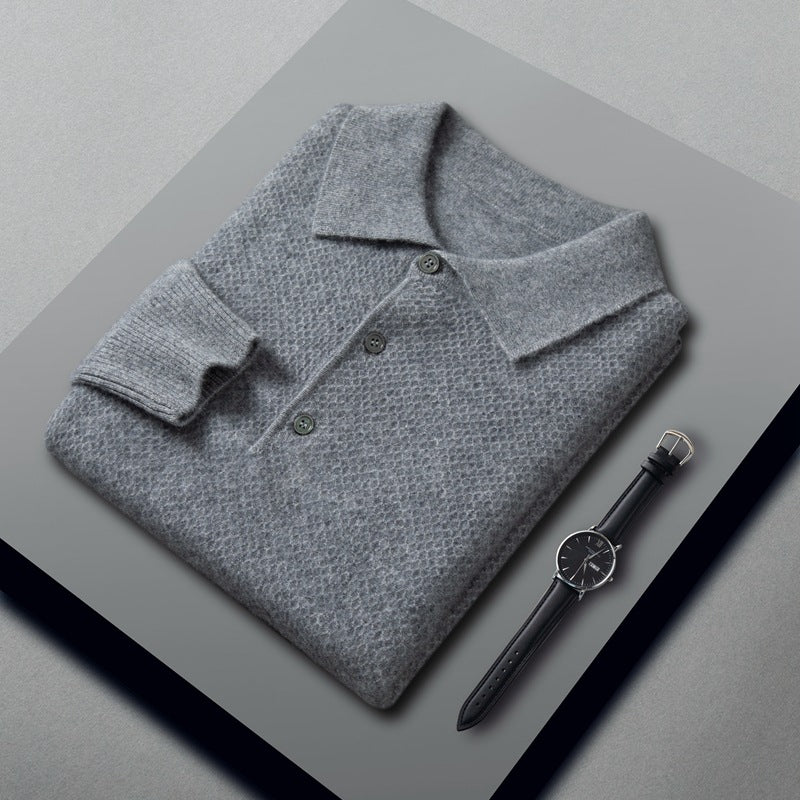 Men’s Luxury Cashmere Knitted Polo Collar Shirt – Soft Warm Winter Knit Top, S–3XL