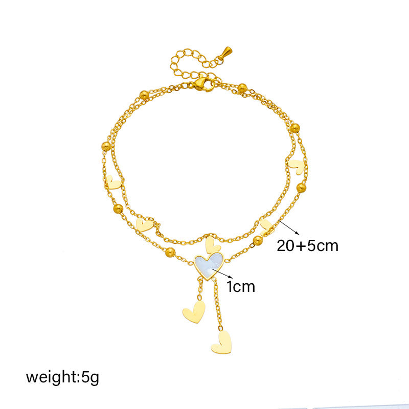 Trendy Layered Heart Pendant Chain Anklet in Titanium Steel