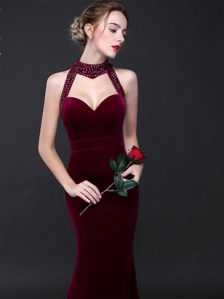 Women's Velvet Mermaid Evening Gown – Long Formal Dress
