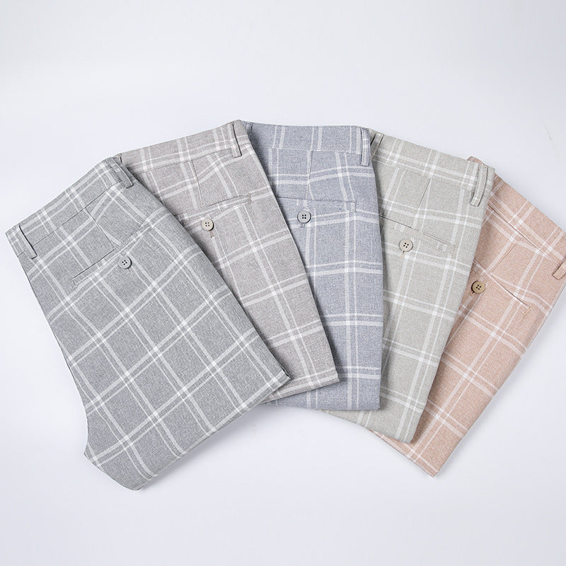 Men’s Summer Loose Fit Plaid Trousers – Casual Checkered Pants