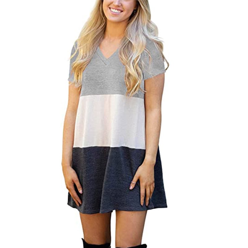 Color Matching V-neck Loose T-shirt Dress for Women