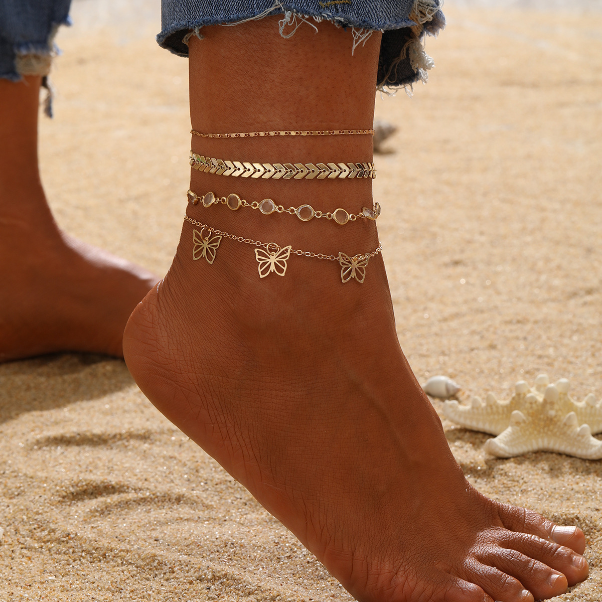 Double Layer Heart & Bead Anklet