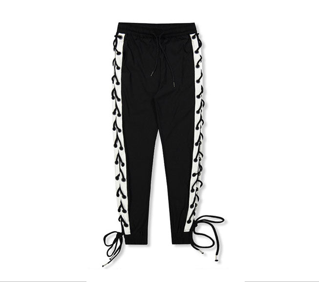 Men’s Black & White Slim Fit Cuffed Pants – Casual Trousers