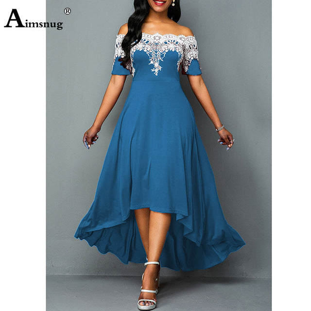 Women’s Vintage Lace Maxi Dress – Elegant Slash Neck Formal Dress S–5XL