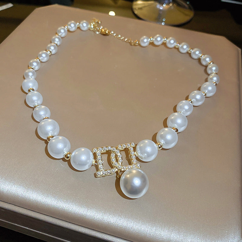 Korean Vintage Pearl Tassel Floral Bow Choker Necklace
