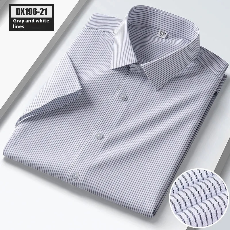 Men’s Silk Striped Short Sleeve Shirt – Lightweight Summer Casual Shirt
