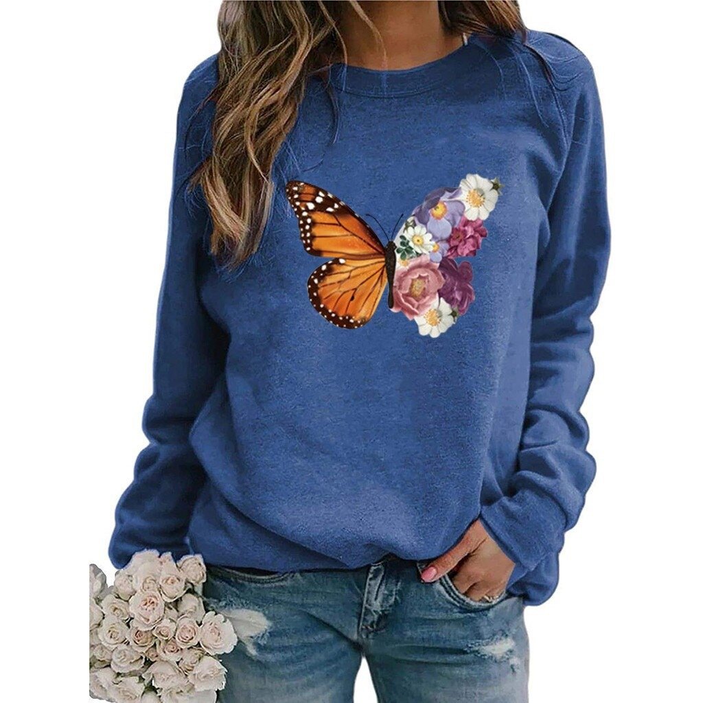 Unisex Animal Print Crew Neck Sweater – Soft Fleece Pullover for Men & Women, Blue, S–3XL