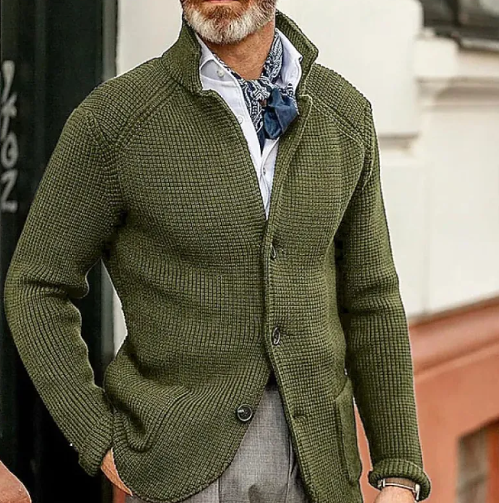 Men’s Knitted Sweater Coat – Acrylic Casual Warm Knit Cardigan, 15 Colors, S–4XL