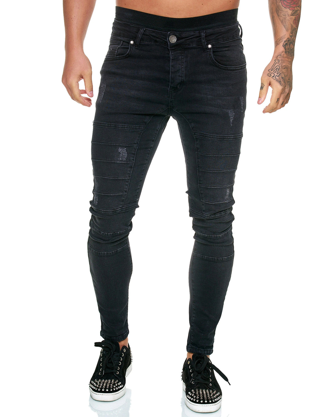 Men’s Hip-Hop Ripped Skinny Jeans – 80% Cotton High-Waist Stretch Denim in Dark Blue & Black, S–3XL